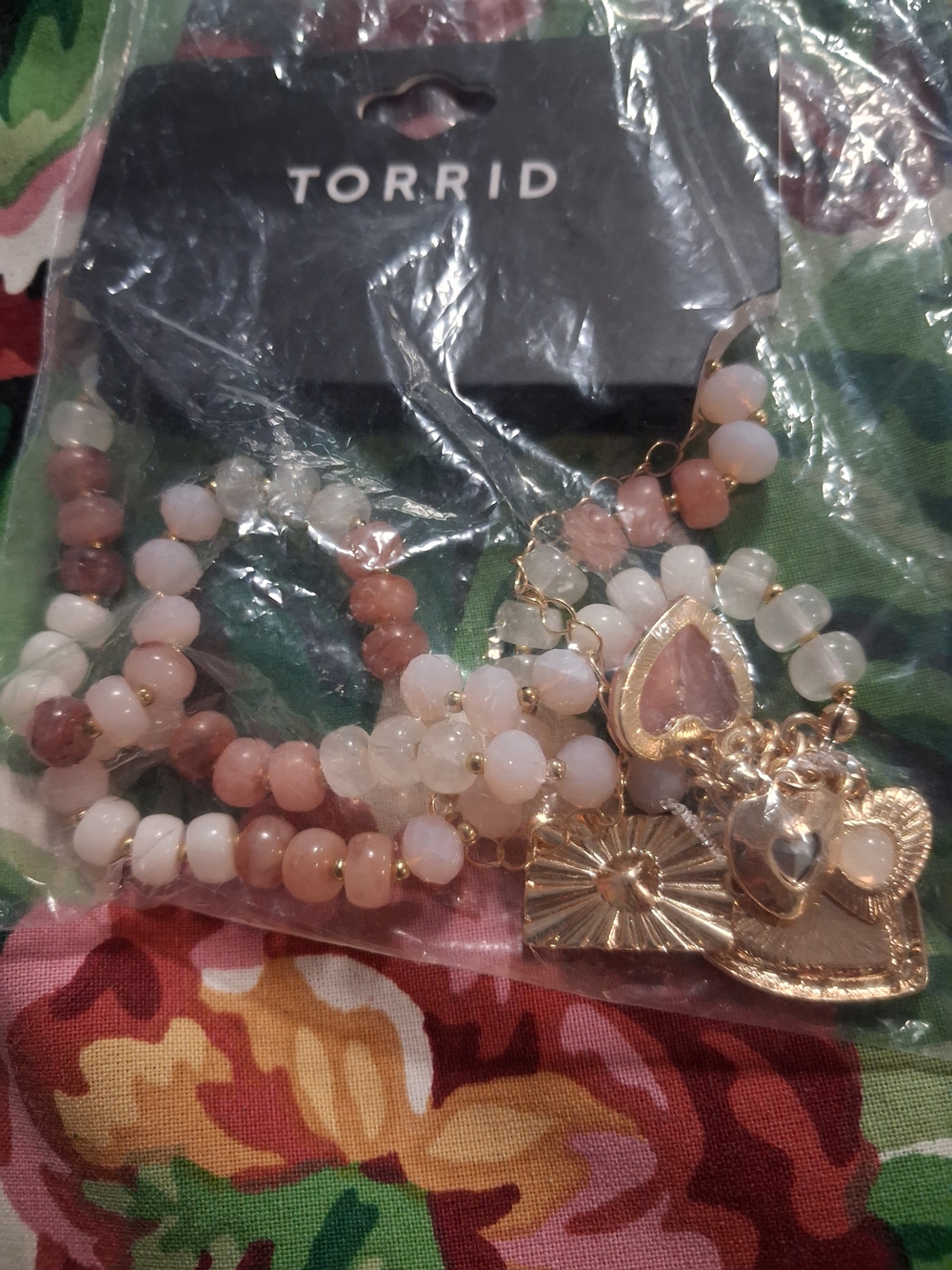 torrid Blush Pink Beaded Pendant Necklace with Gold Charms